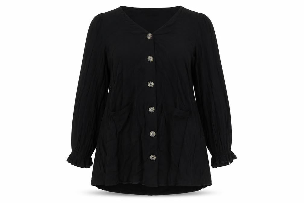 ASOS Womens Black Viscose Trapeze & Swing Size 10 V-Neck Button
