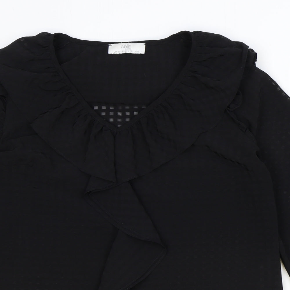 Wallis Womens Black Check Polyester Tunic Blouse Size 10 V-Neck