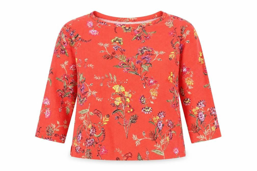 Marks & Spencer Womens Red Floral Polyester Basic Blouse Size 12 Boat Neck