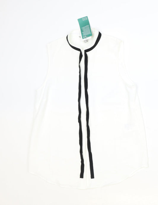 H&M Womens Ivory Polyester Basic Button-Up Size 8 Round Neck