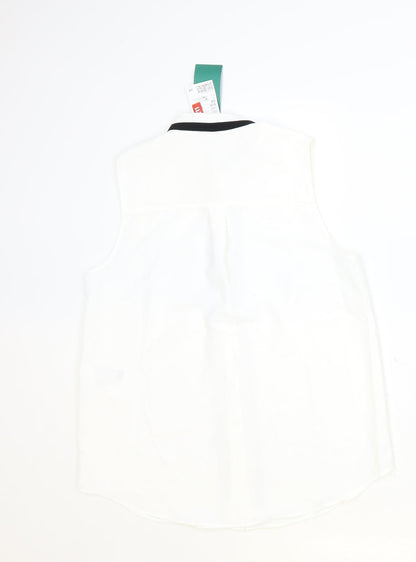 H&M Womens Ivory Polyester Basic Button-Up Size 8 Round Neck