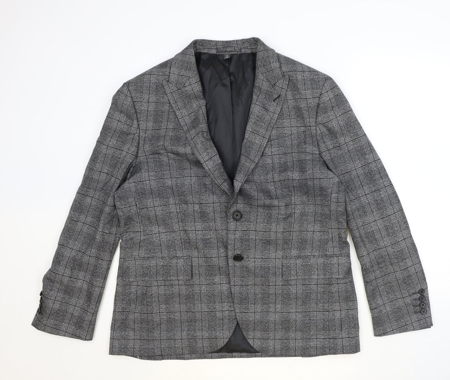 Marks and Spencer Mens Grey Plaid Polyester Jacket Suit Jacket Size 42 Regular