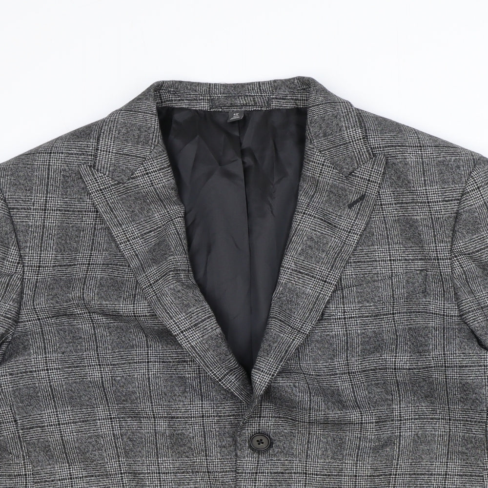 Marks and Spencer Mens Grey Plaid Polyester Jacket Suit Jacket Size 42 Regular