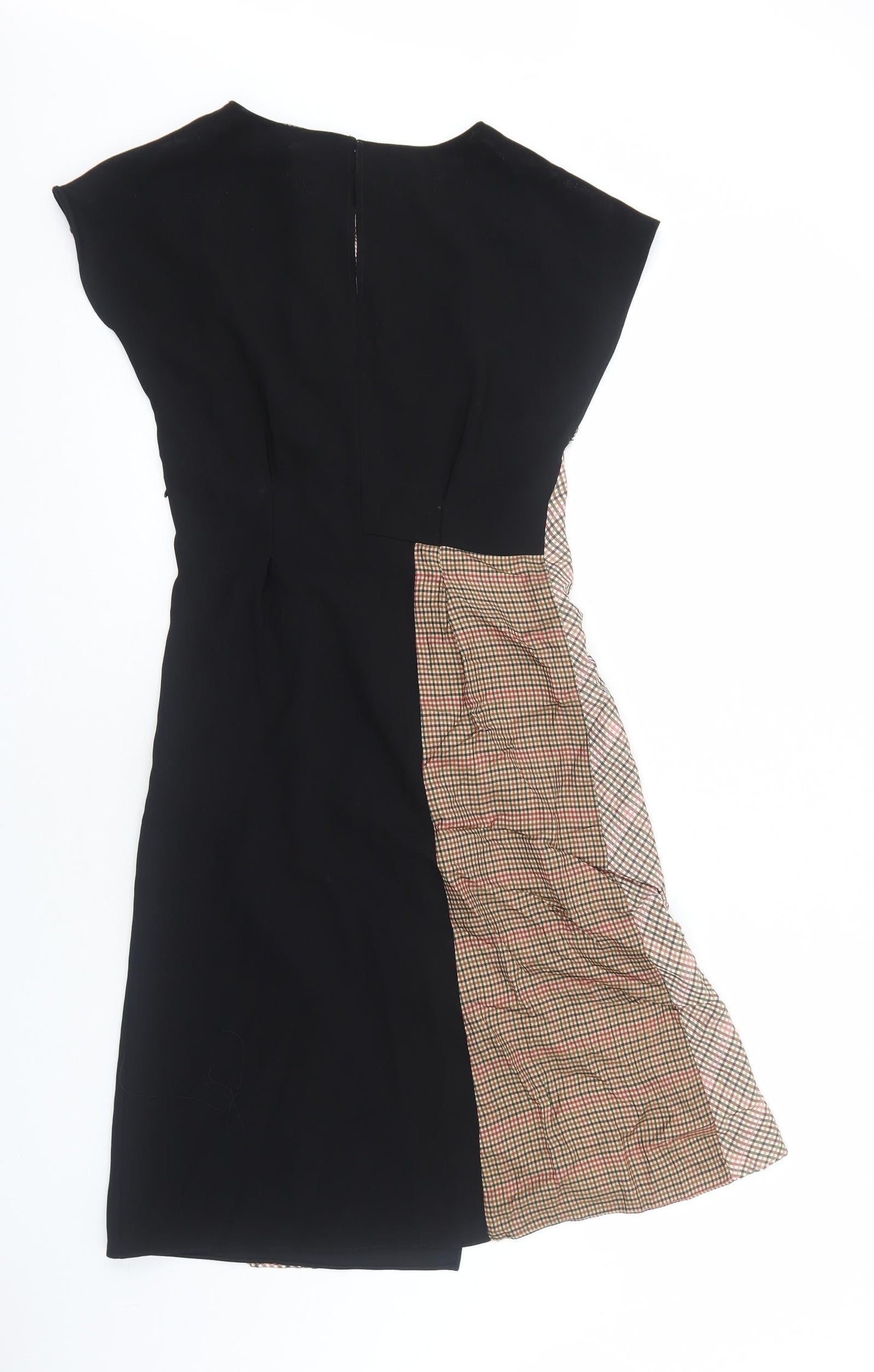 Zara Womens Black Plaid Polyester Trapeze & Swing Size S Round Neck Zip
