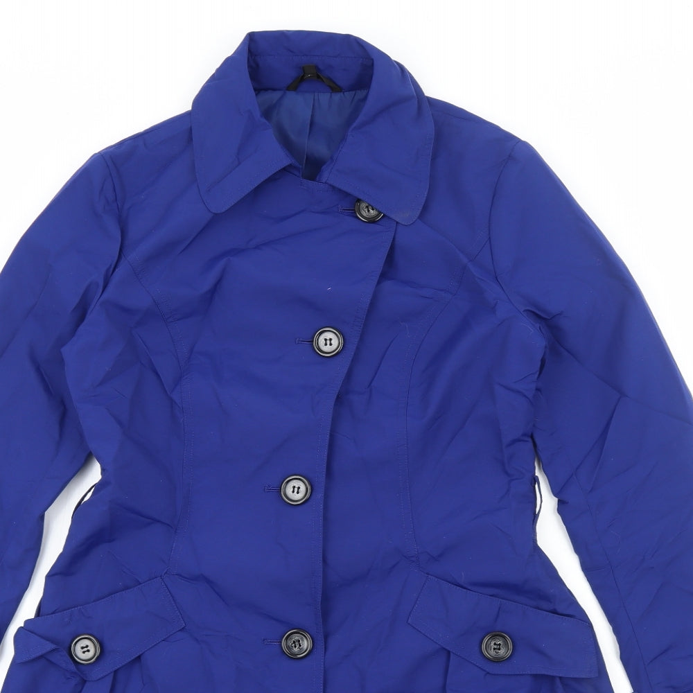 Marks & Spencer Womens Blue Trench Coat Coat Size 8 Button