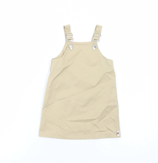 Little Wisdom Wears Girls Beige Polyester Pinafore/Dungaree Dress Size 3 Years Square Neck Buckle