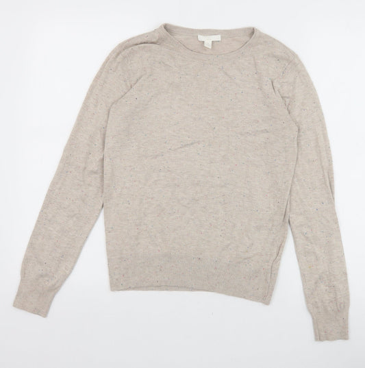 H&M Womens Beige Boat Neck Chlorofibre Pullover Jumper Size XS - Multicolour Fleck