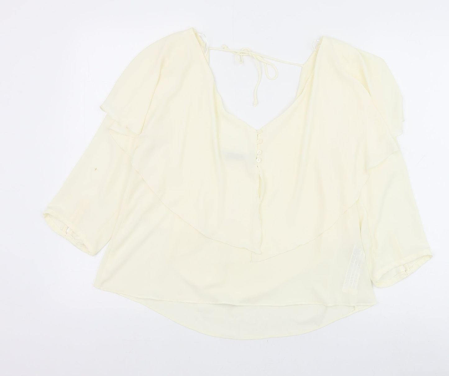Zara Womens Ivory Polyester Basic Blouse Size M V-Neck