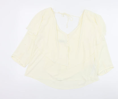 Zara Womens Ivory Polyester Basic Blouse Size M V-Neck