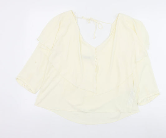 Zara Womens Ivory Polyester Basic Blouse Size M V-Neck