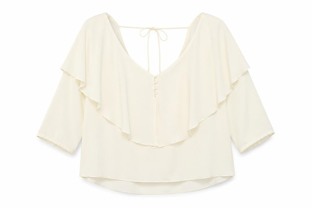 Zara Womens Ivory Polyester Basic Blouse Size M V-Neck