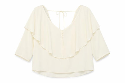 Zara Womens Ivory Polyester Basic Blouse Size M V-Neck