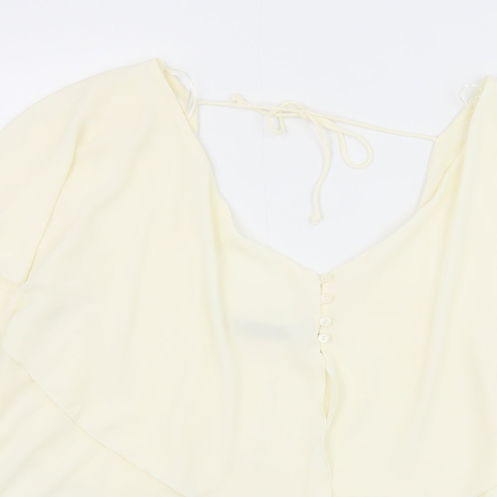 Zara Womens Ivory Polyester Basic Blouse Size M V-Neck