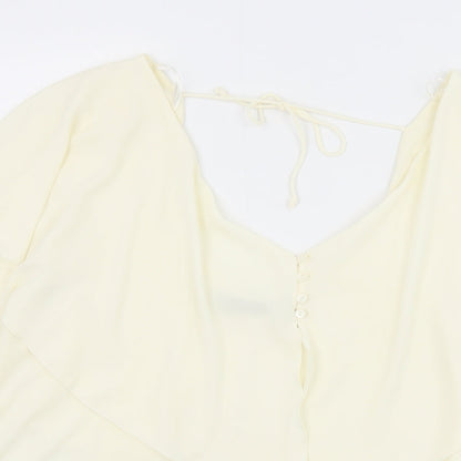 Zara Womens Ivory Polyester Basic Blouse Size M V-Neck