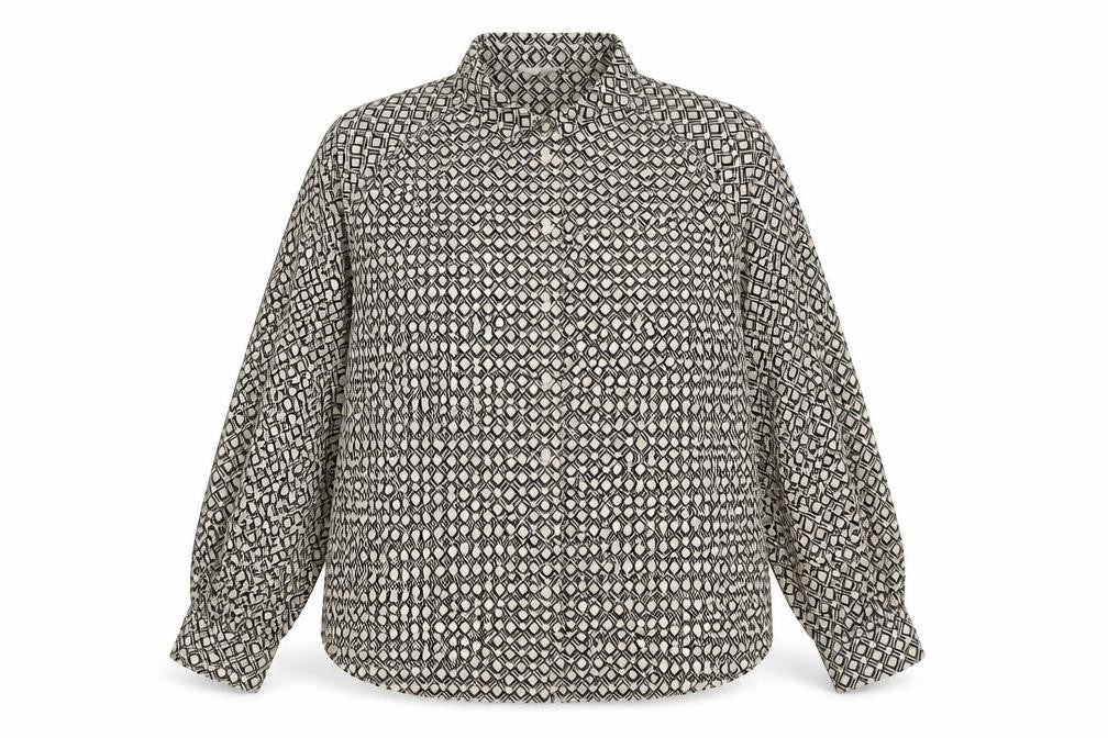 H&M Womens Black Geometric Polyester Basic Button-Up Size M Collared