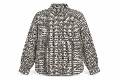 H&M Womens Black Geometric Polyester Basic Button-Up Size M Collared