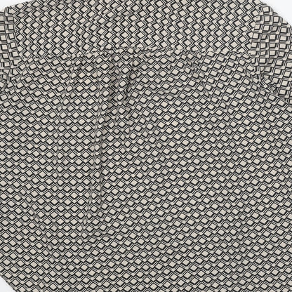 H&M Womens Black Geometric Polyester Basic Button-Up Size M Collared
