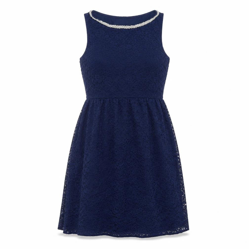 Spring Womens Blue Polyester Fit & Flare Size S Round Neck Zip