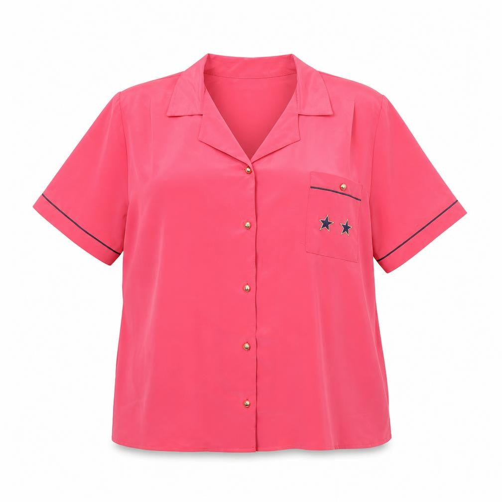 Preworn Womens Pink Viscose Basic Button-Up Size L Collared - Stars