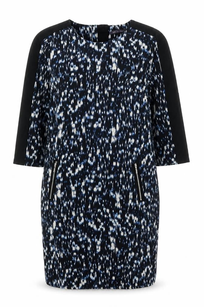 Marks & Spencer Womens Black Geometric Polyester A-Line Size 10 Round Neck Zip
