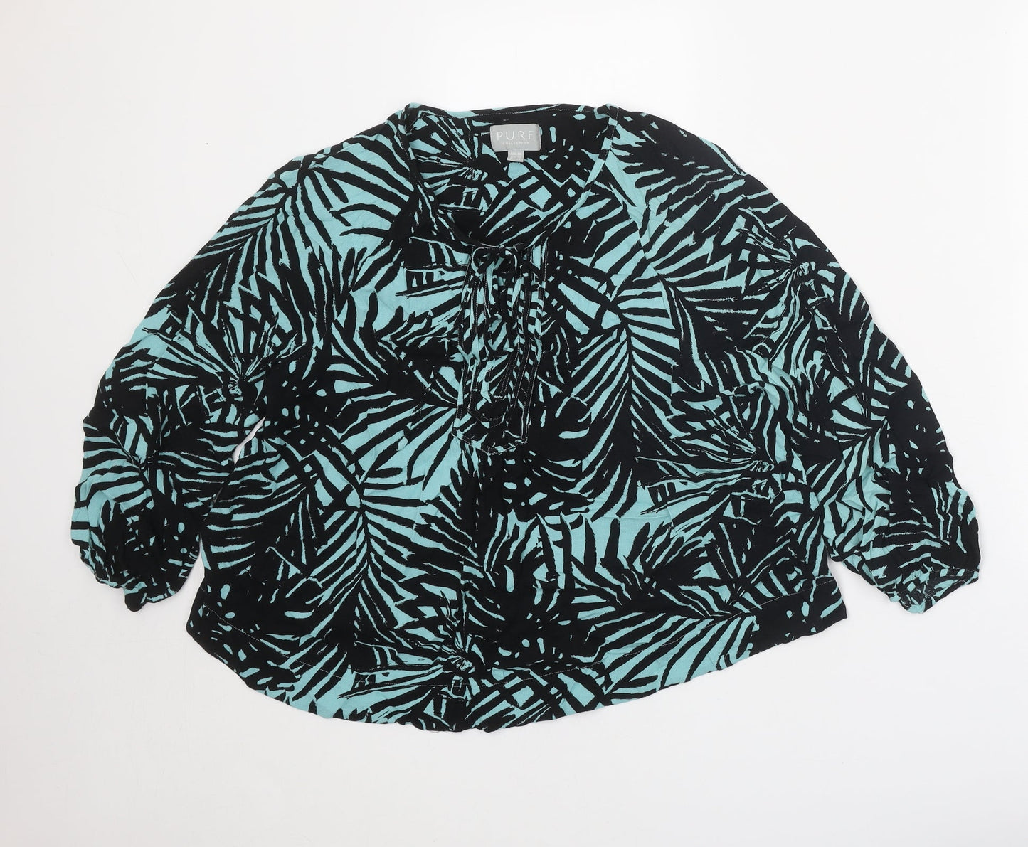 PURE Collection Womens Black Geometric Viscose Basic Blouse Size 16 Scoop Neck