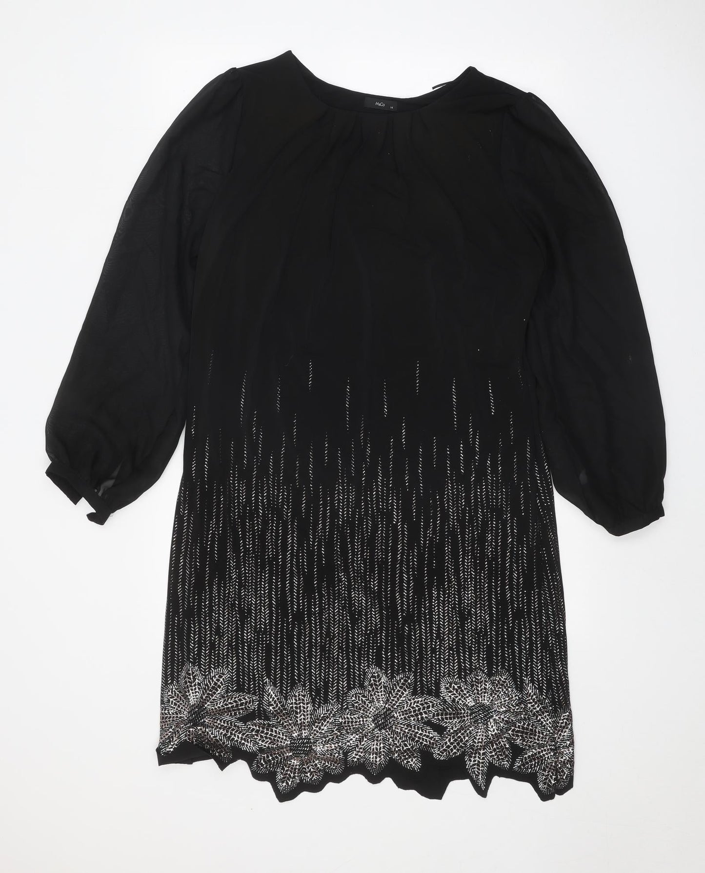 M&Co Womens Black Geometric Polyester Ball Gown Size 14 Round Neck Pullover