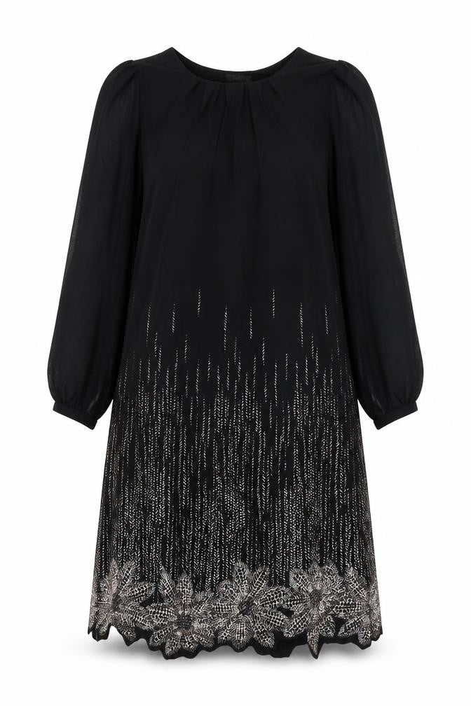 M&Co Womens Black Geometric Polyester Ball Gown Size 14 Round Neck Pullover