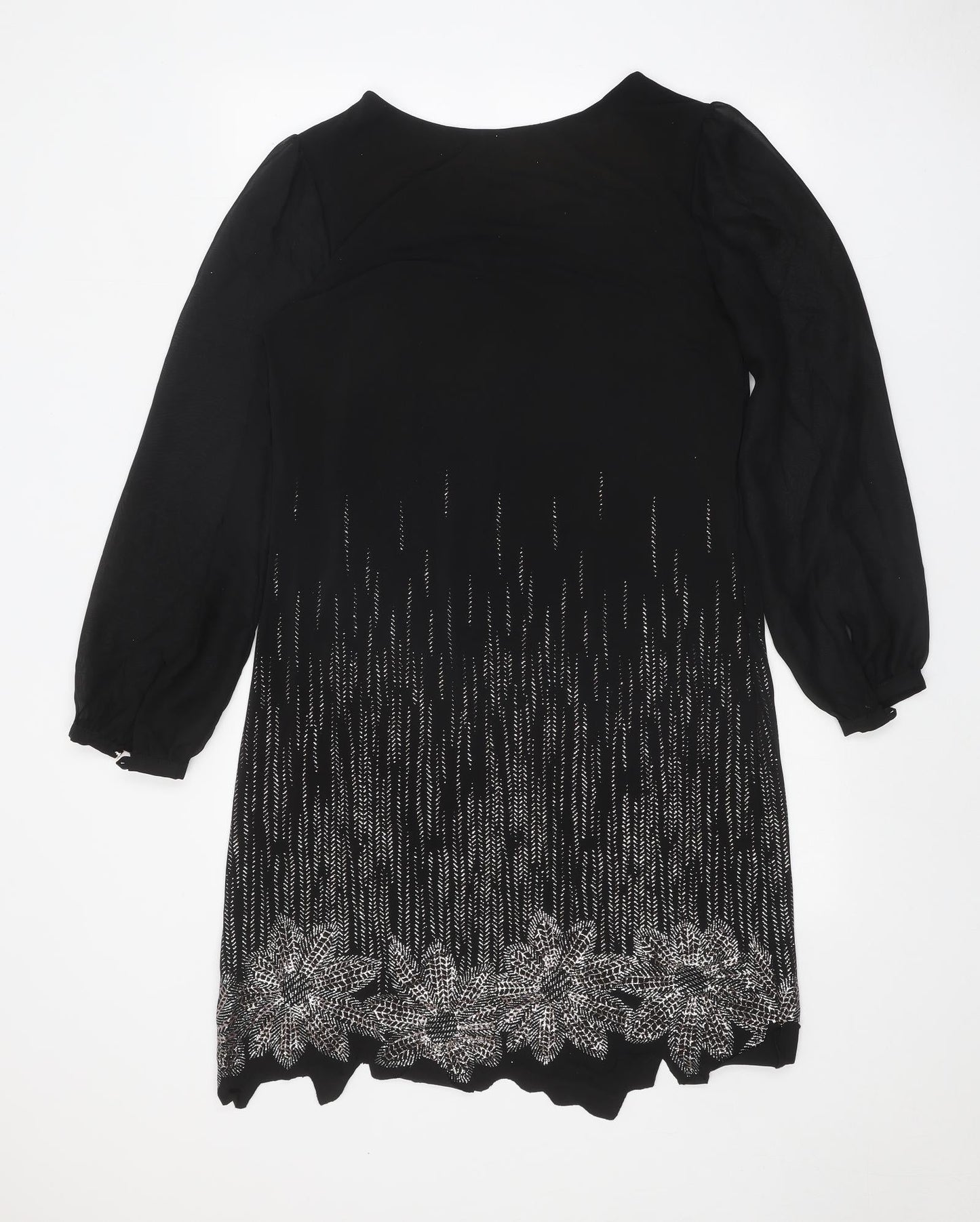 M&Co Womens Black Geometric Polyester Ball Gown Size 14 Round Neck Pullover