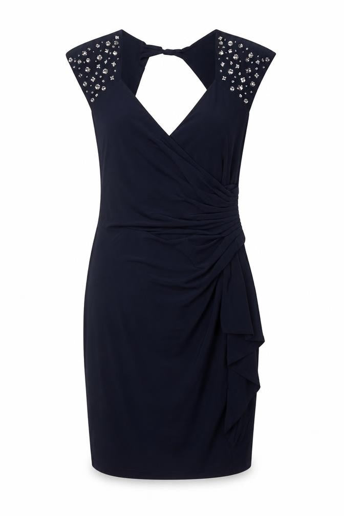 M&Co Womens Blue Polyester A-Line Size 12 V-Neck Zip