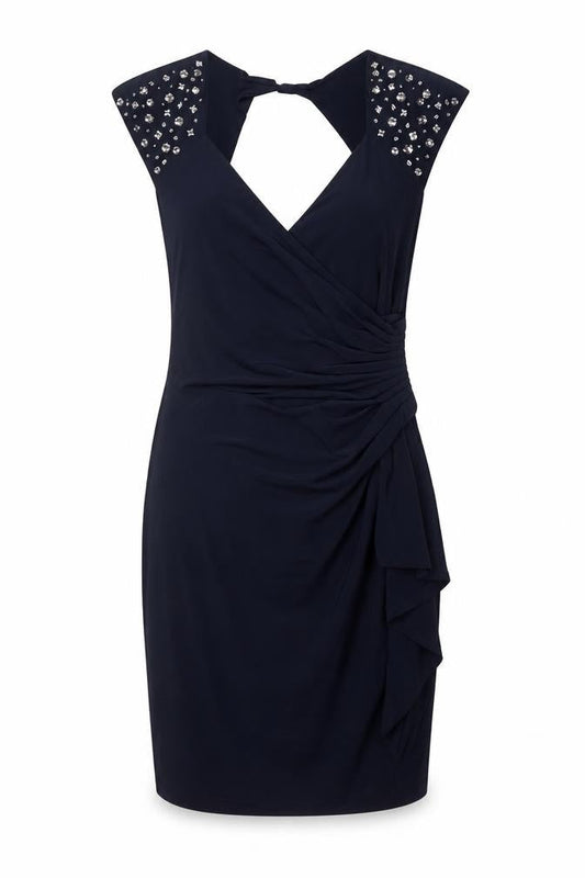 M&Co Womens Blue Polyester A-Line Size 12 V-Neck Zip