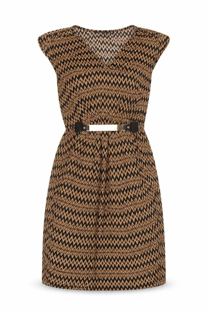Mela London Womens Brown Geometric Polyester A-Line Size 10 V-Neck Pullover