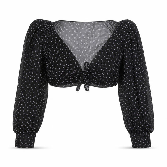 Misspap Womens Black Polka Dot Polyester Cropped Blouse Size 8 V-Neck