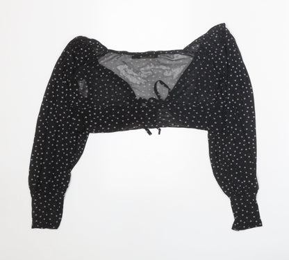 Misspap Womens Black Polka Dot Polyester Cropped Blouse Size 8 V-Neck
