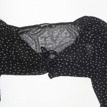 Misspap Womens Black Polka Dot Polyester Cropped Blouse Size 8 V-Neck