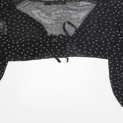 Misspap Womens Black Polka Dot Polyester Cropped Blouse Size 8 V-Neck