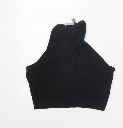 Additional front view of ASOS women’s black polyester cropped tank, size UK 10, v-neck