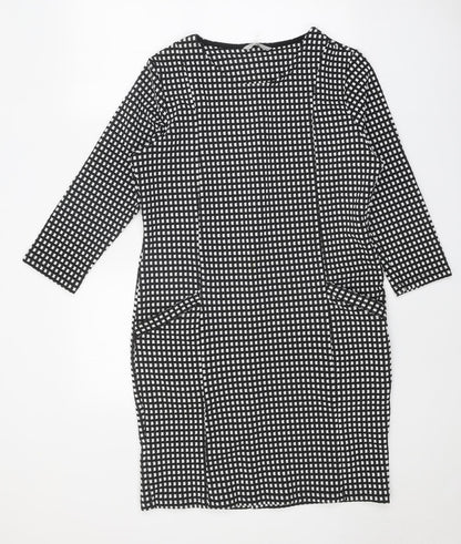 Tu Womens Black Geometric Polyester A-Line Size 14 Round Neck Pullover