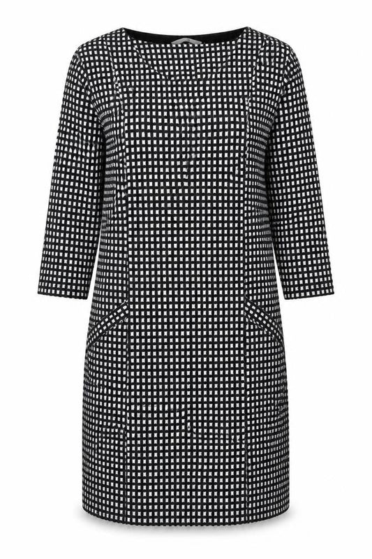 TU Womens Black Geometric Polyester A-Line Size 14 Round Neck Pullover