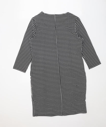 Tu Womens Black Geometric Polyester A-Line Size 14 Round Neck Pullover