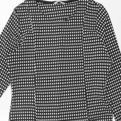 Tu Womens Black Geometric Polyester A-Line Size 14 Round Neck Pullover