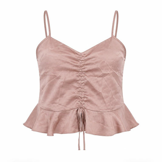 Topshop Womens Pink Polyester Camisole Tank Size 8 V-Neck - Cropped Front Ruched