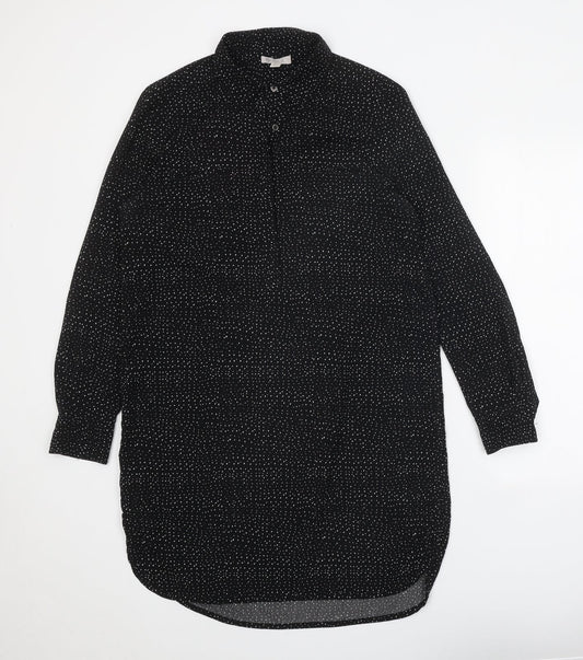 Lila Rose Womens Black Geometric Polyester Shirt Dress Size M Collared Button