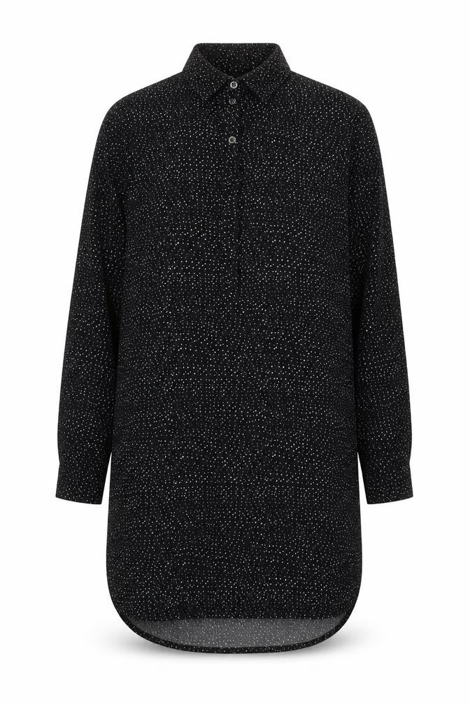 Lila Rose Womens Black Geometric Polyester Shirt Dress Size M Collared Button