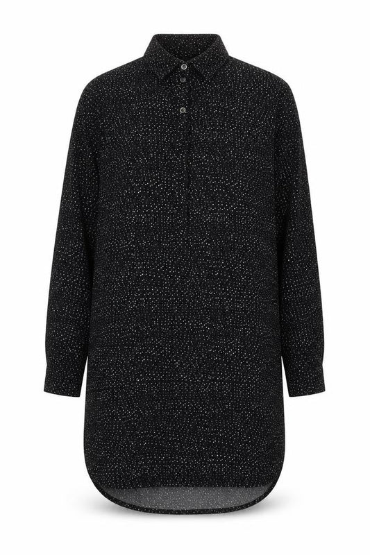 Lila Rose Womens Black Geometric Polyester Shirt Dress Size M Collared Button