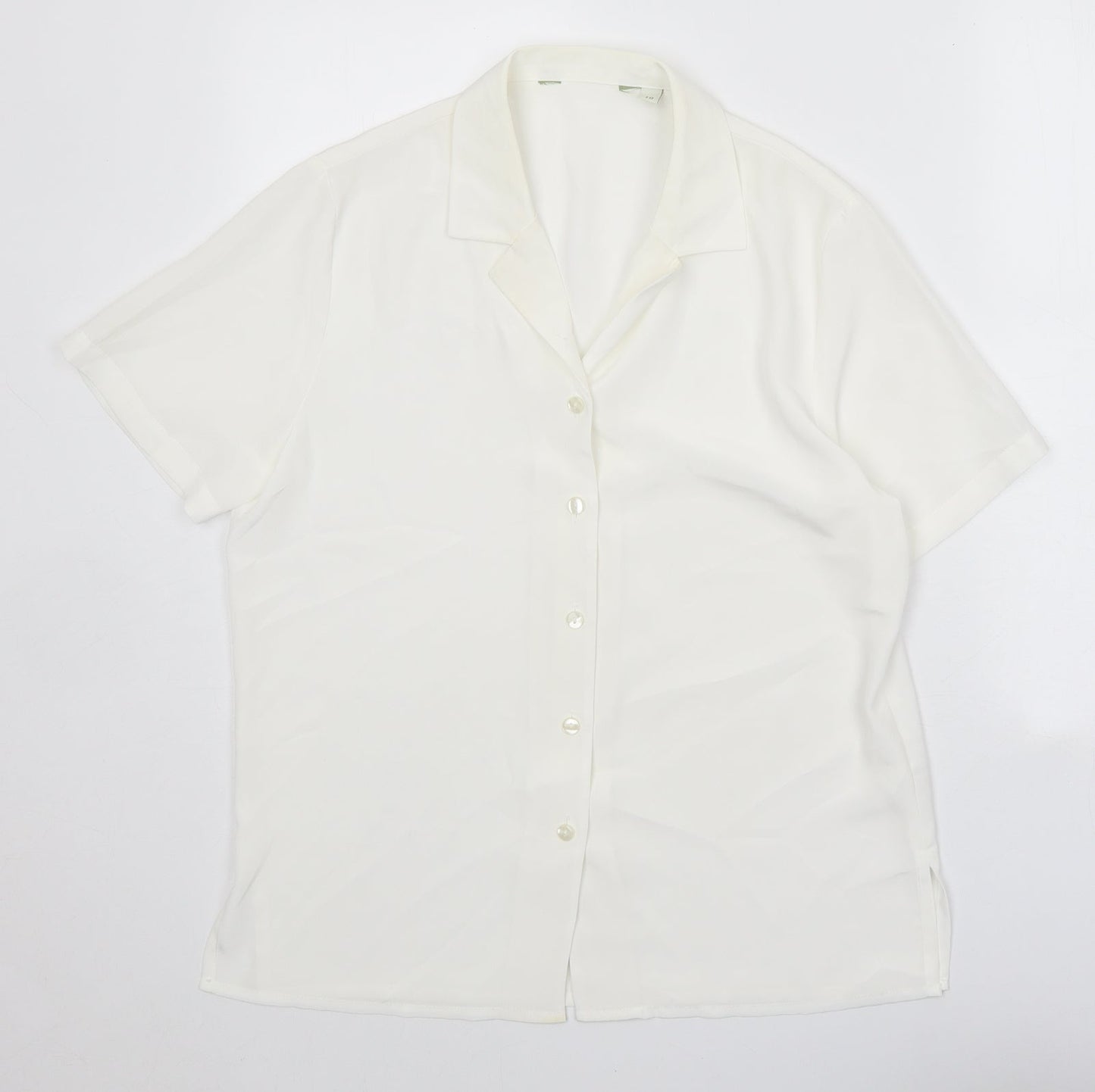 Preworn Womens White Polyester Basic Button-Up Size 10 Collared