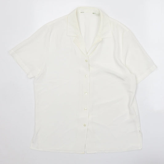 Preworn Womens White Polyester Basic Button-Up Size 10 Collared