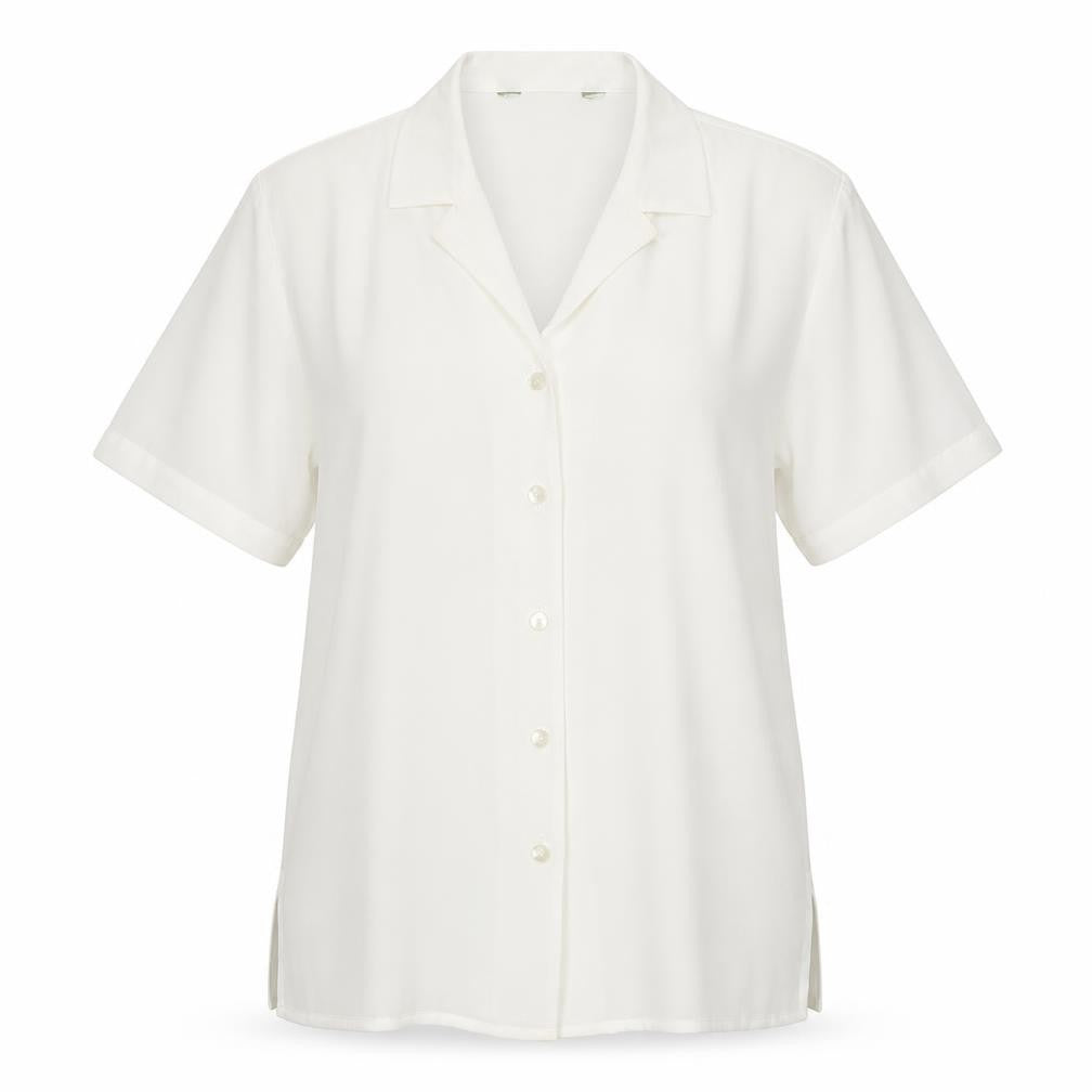 Preworn Womens White Polyester Basic Button-Up Size 10 Collared