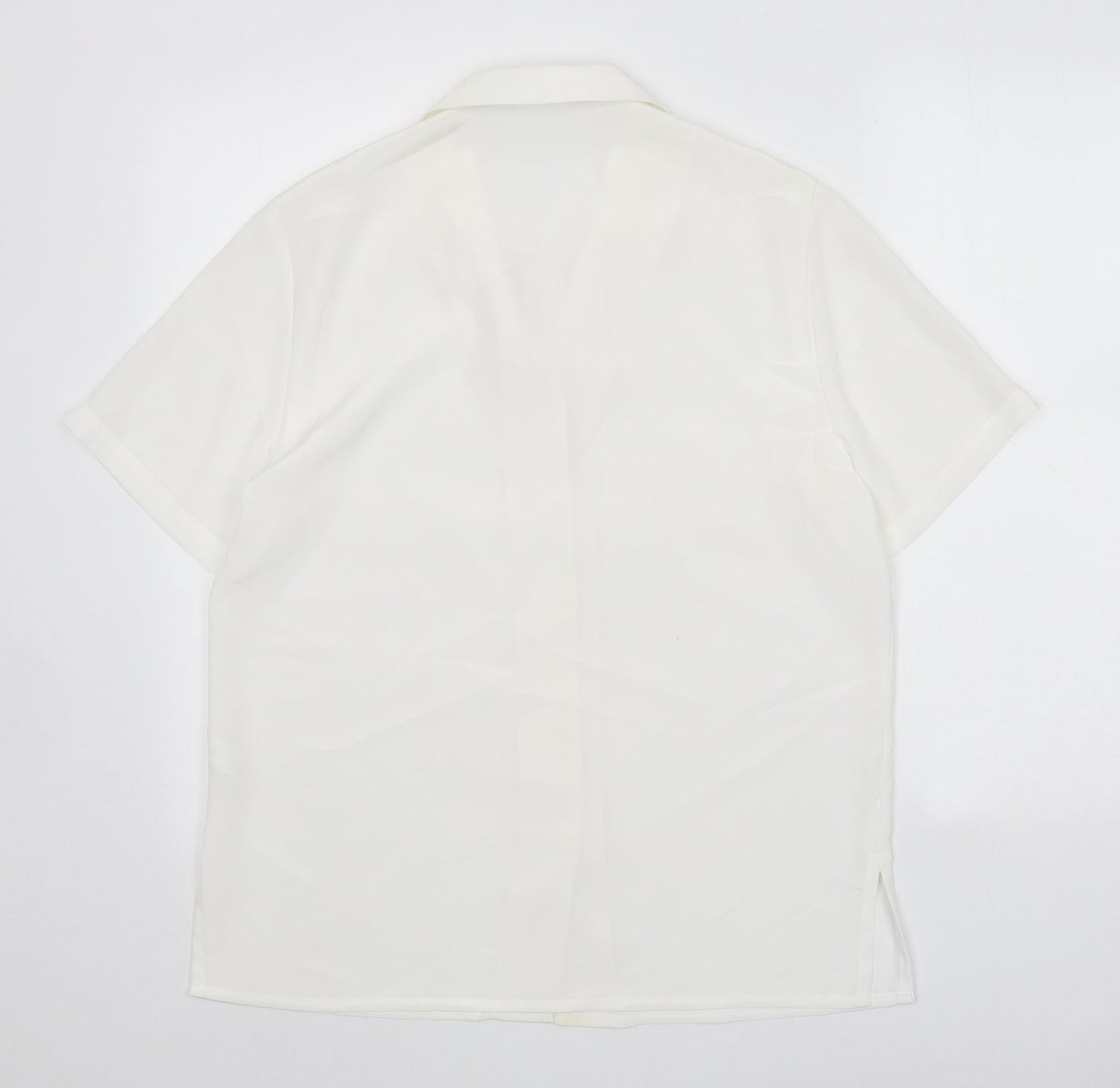 Preworn Womens White Polyester Basic Button-Up Size 10 Collared