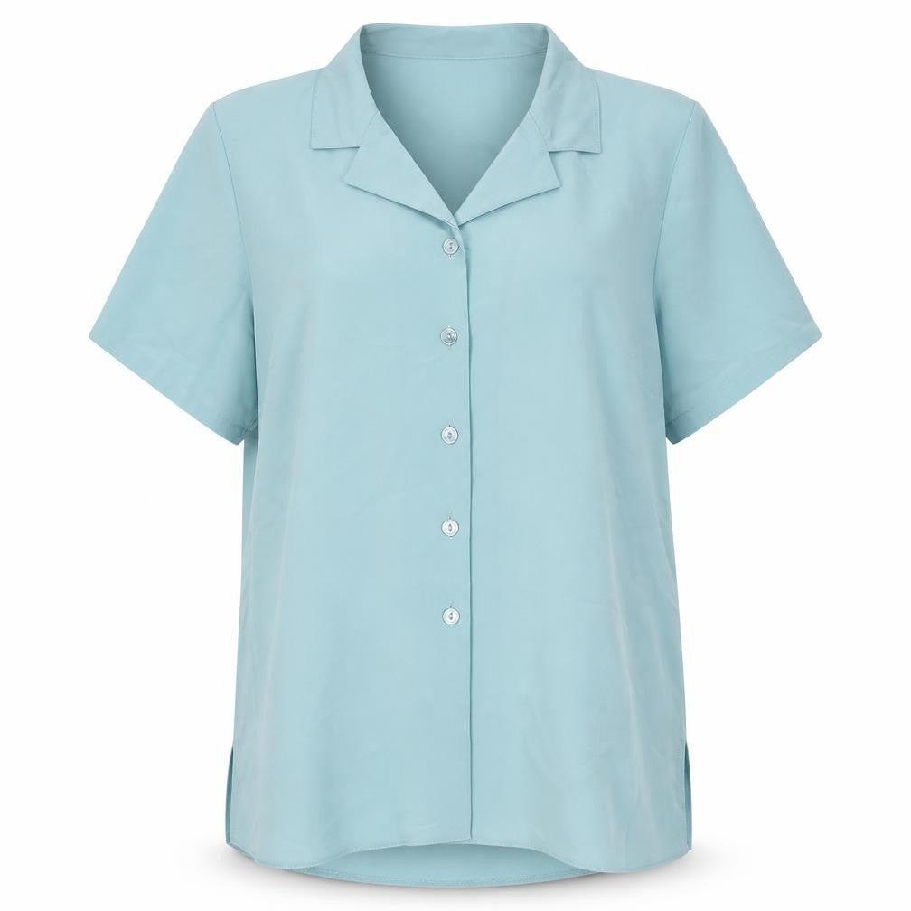 EWM Womens Blue Polyester Basic Button-Up Size 10 Collared