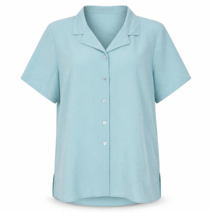 EWM Womens Blue Polyester Basic Button-Up Size 10 Collared